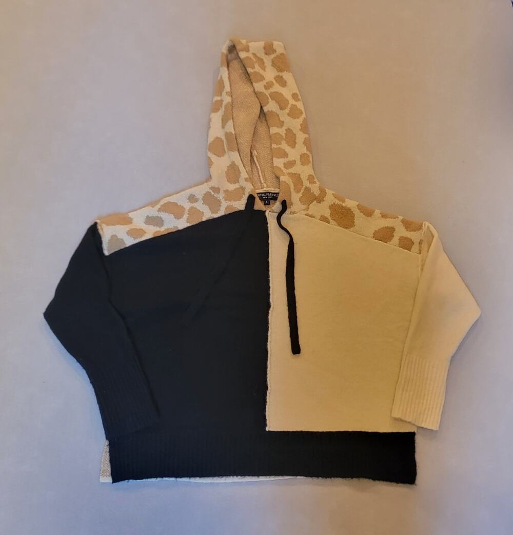 Central Park West Anthropologie Leopard Colorblock Knit Hoodie Sweater